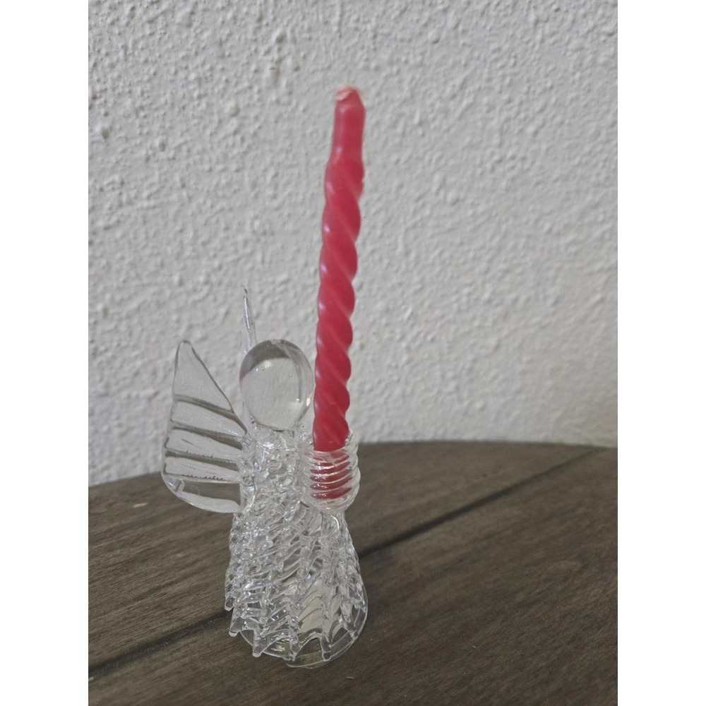 Vintage Silvestri Clear Glass Christmas Angel Figure Candle Holder #10409 AS IS